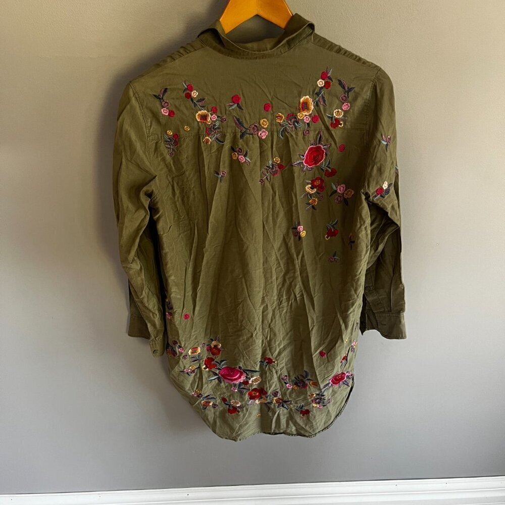 Zara floral embroidered button down shirt Green Size XS boho western festival - Picture 5 of 14